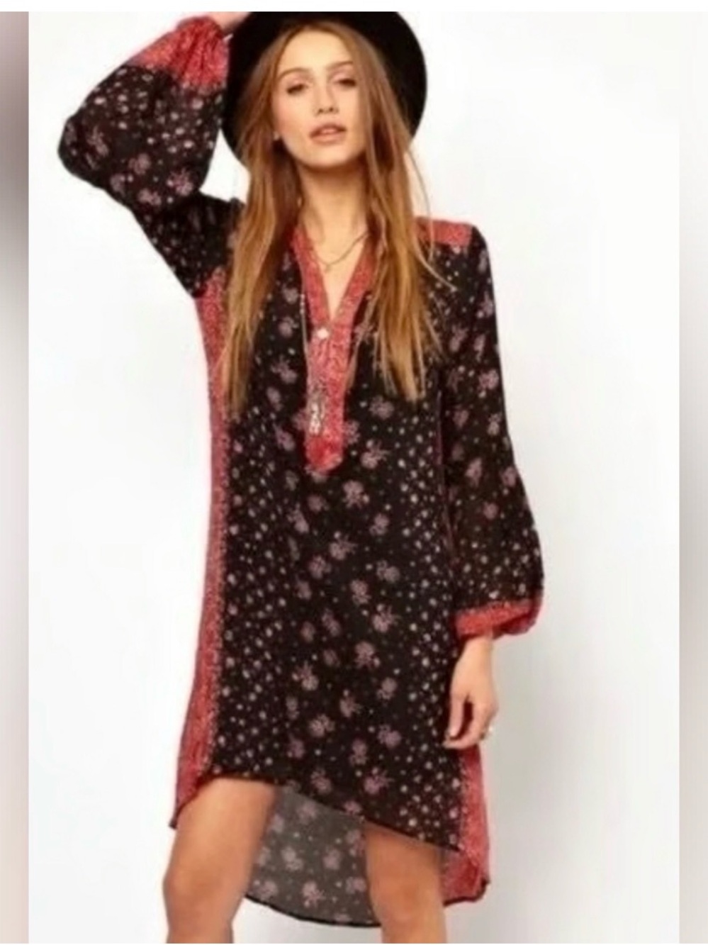 Free people  NWT Floral Shift Dress in Black and Dusty Rose XS